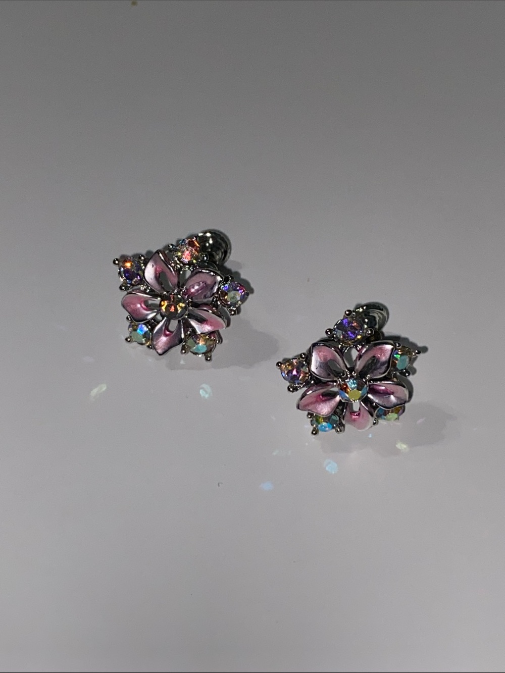 Pink Floral Crystal Stud Silver Earrings - Sparkling Women’s Jewelry